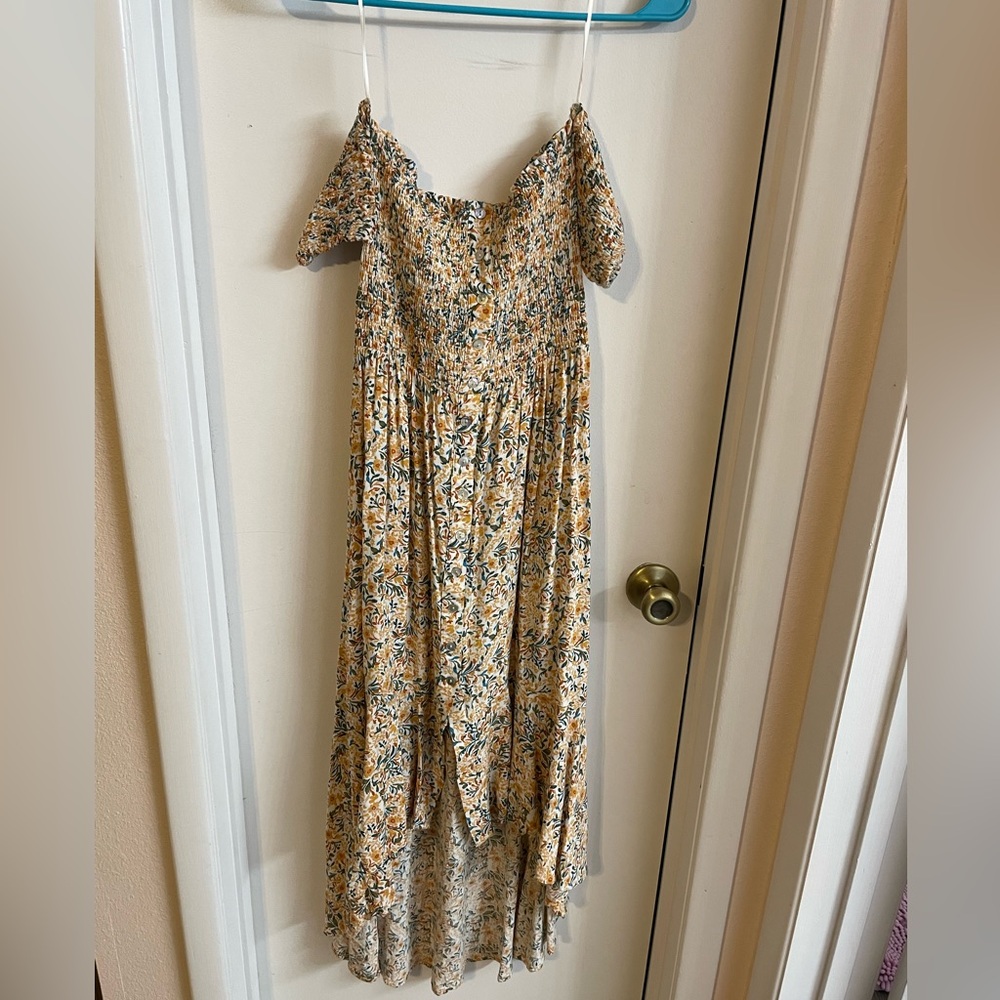 Alter’d state hi low smocked button down hi low dress floral size s nwot